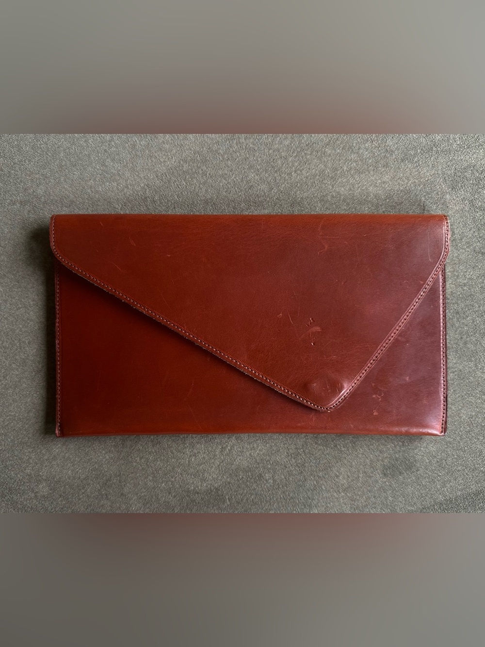 Vintage Nisolo Luisa Brown Leather Asymmetrical Envelope Clutch - Rosewood
